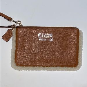 NWOT COACH LEATHER AND SHEARLING WRISTLET
